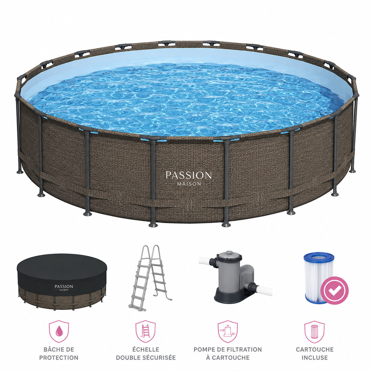 Piscine Tubulaire Ronde Passion Maison Azur 5,49m x 1,22m – Échelle, Bâche & Pompe Incluse