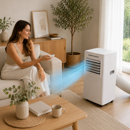 Climatiseur Mobile Passion Maison Breeze 7 – 7000 BTU, 4-en-1 avec Déshumidificateur, Télécommande & Kit Fenêtre
