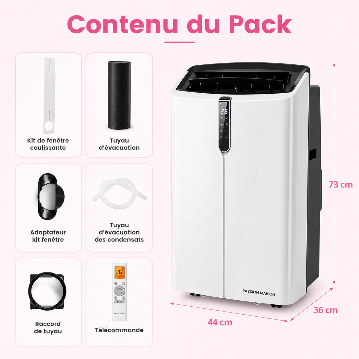 Climatiseur Mobile Réversible 14000 BTU Passion Maison Polar 14 – Wi-Fi, 5-en-1, Chauffage, Déshumidificateur & Kit Fenêtre