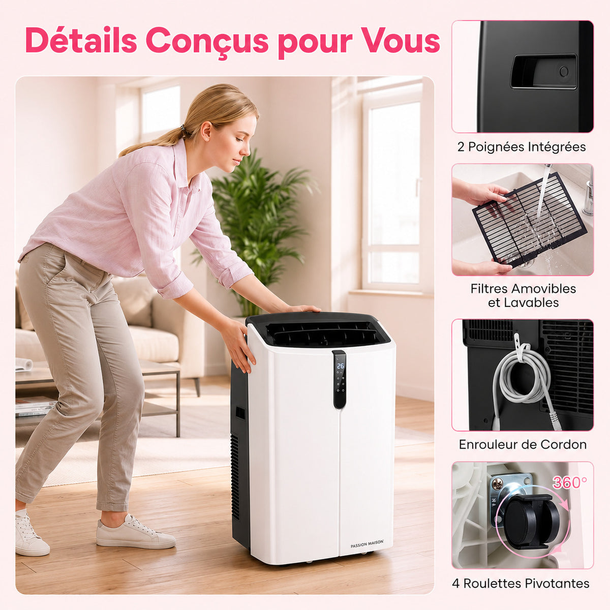 Climatiseur Mobile Réversible 14000 BTU Passion Maison Polar 14 – Wi-Fi, 5-en-1, Chauffage, Déshumidificateur & Kit Fenêtre