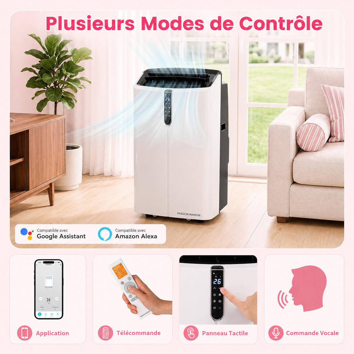 Climatiseur Mobile Réversible 14000 BTU Passion Maison Polar 14 – Wi-Fi, 5-en-1, Chauffage, Déshumidificateur & Kit Fenêtre