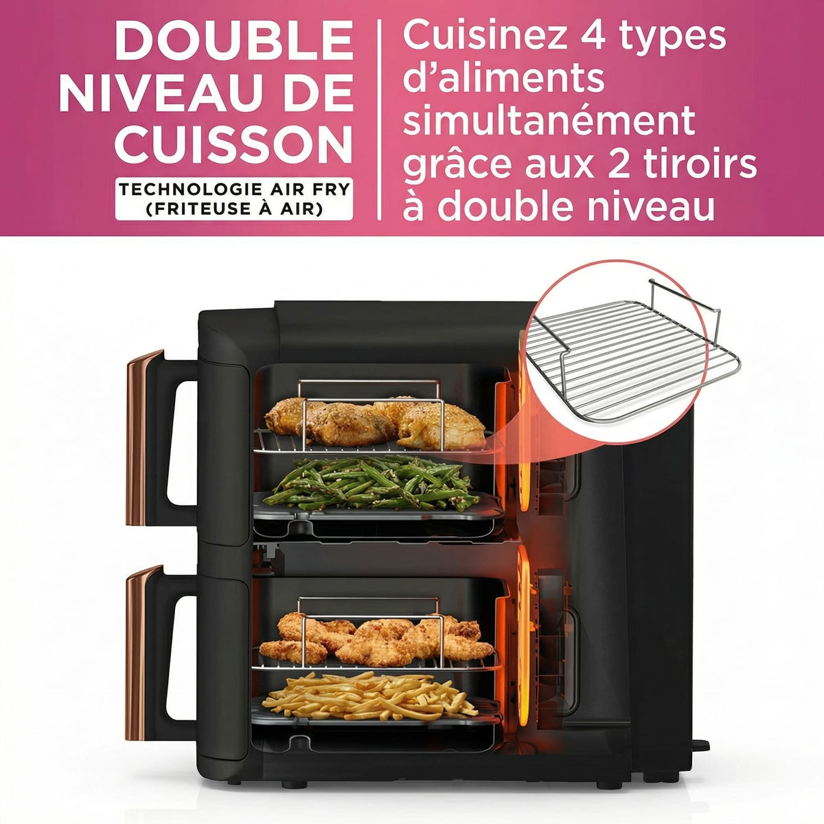 Air Fryer Double Tiroir Vertical 9,5L – Friteuse Sans Huile