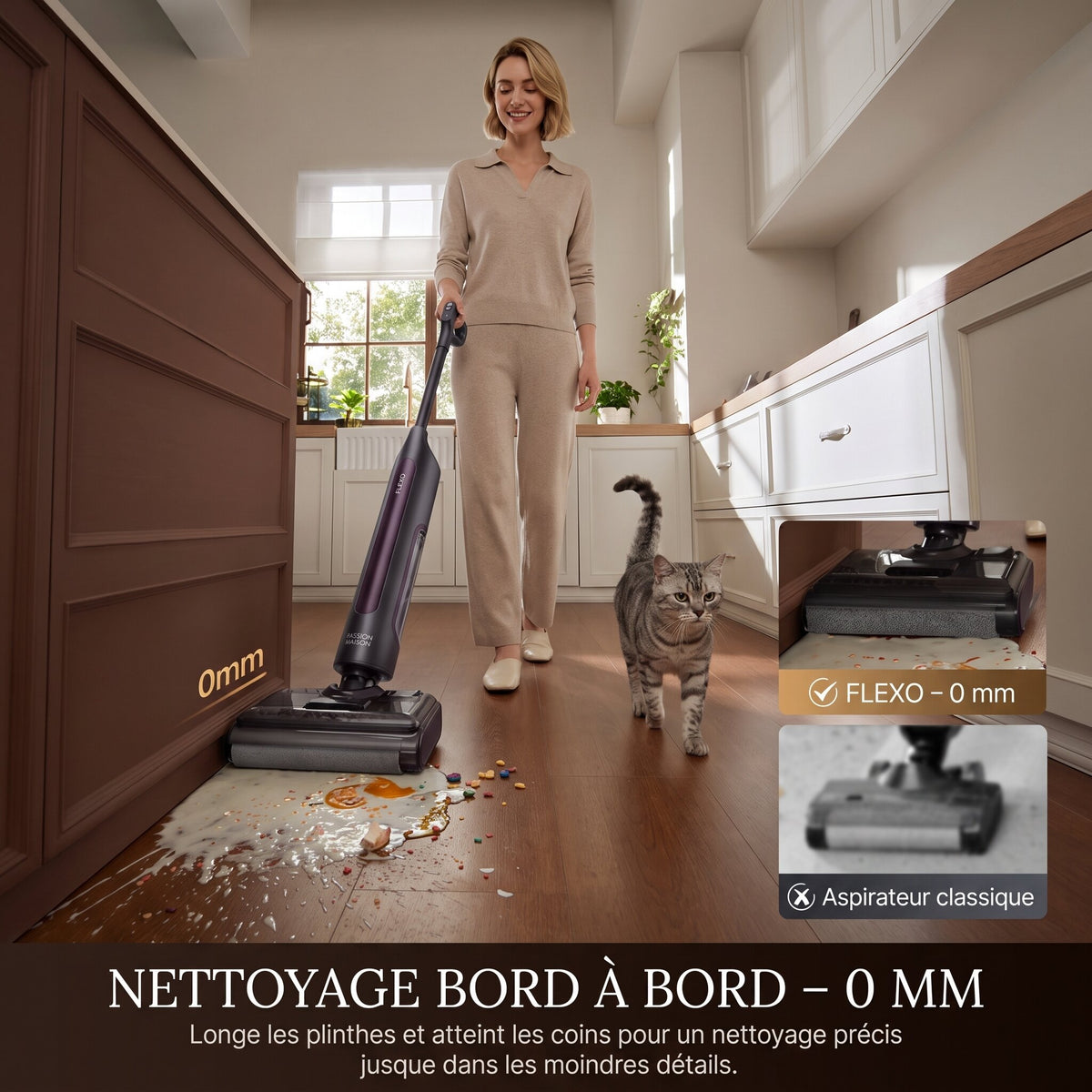 Aspirateur Laveur Sans Fil Flexo 3-en-1 – 25 kPa – Design Plat 180° – Autonomie 60 min