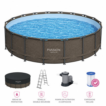 Piscine Tubulaire Ronde Passion Maison Azur 5,49m x 1,22m – Échelle, Bâche & Pompe Incluse