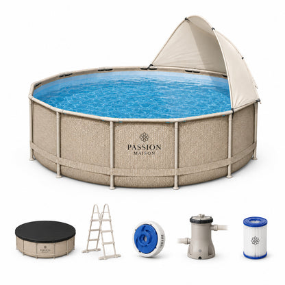 Piscine Tubulaire Ronde Passion Maison Oasis 3,96m x 1,07m – Auvent, Échelle & Pompe Incluse