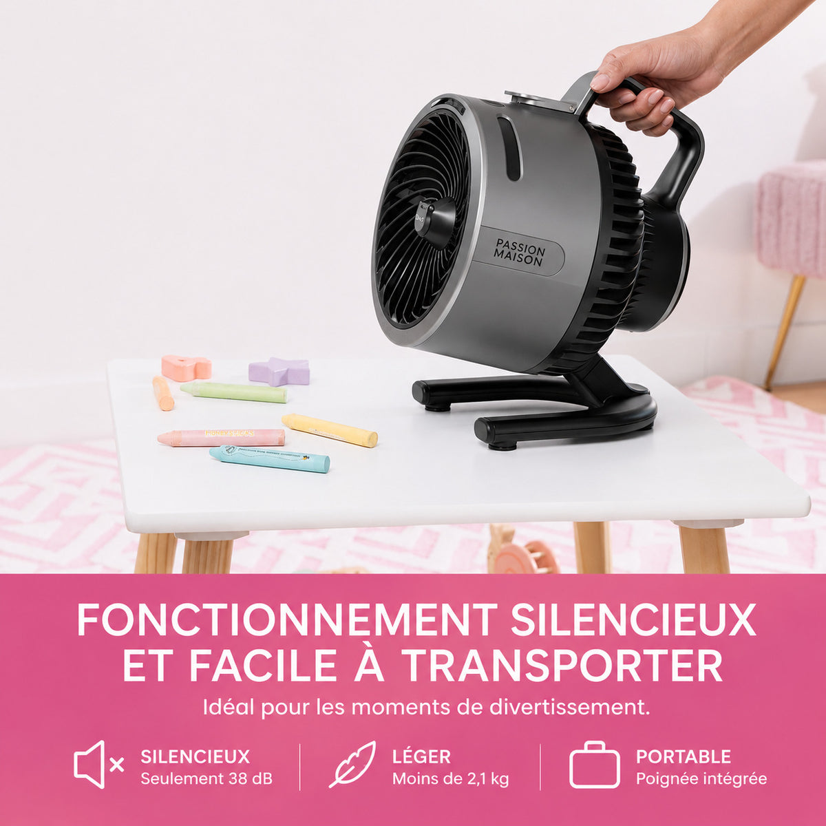 Ventilateur Brumisateur Sans Fil Passion Maison Oasis – Portable, Rechargeable & Jusqu'à 12 h d'autonomie